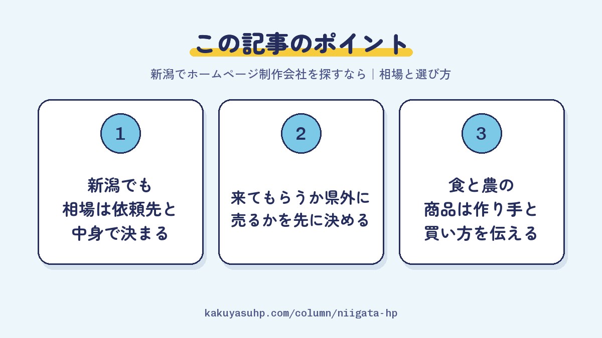 この記事のポイント:新潟でも相場は依頼先と中身で決まる/来てもらうか県外に売るかを先に決める/食と農の商品は作り手と買い方を伝える