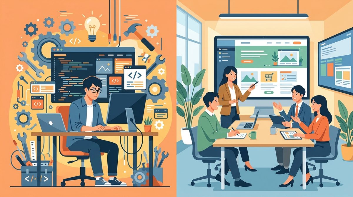 WordPress自作 vs 制作会社｜中小企業はどっち に関する解説イメージ